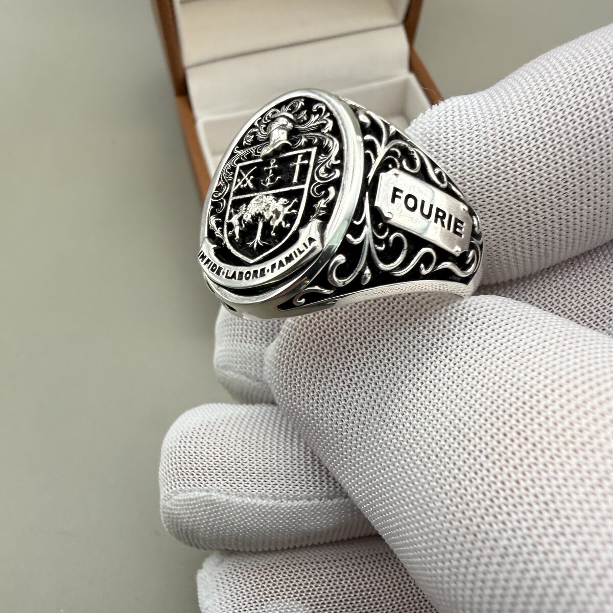 Fourie crest ring, sterling silver