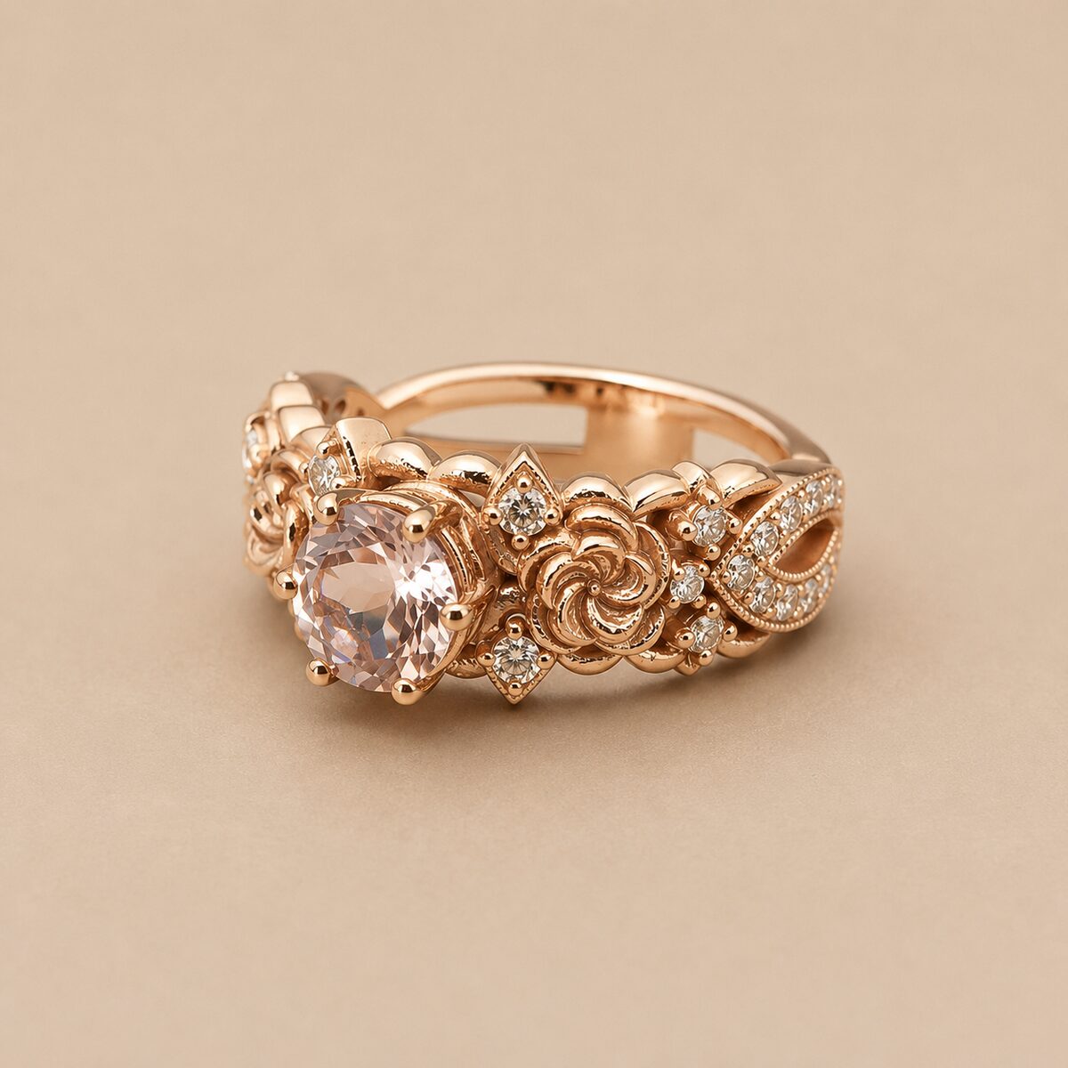 Morganite floral ring, rose gold