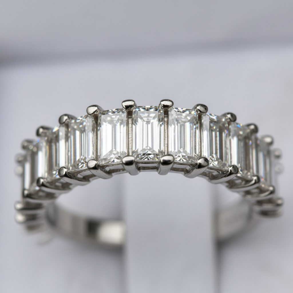 Baguette-cut diamond band, platinum