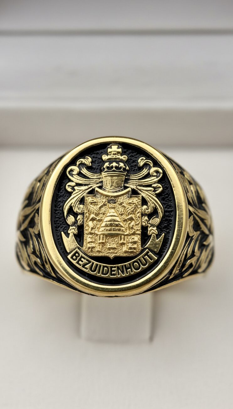 Bezuidenhout crest signet, gold on black