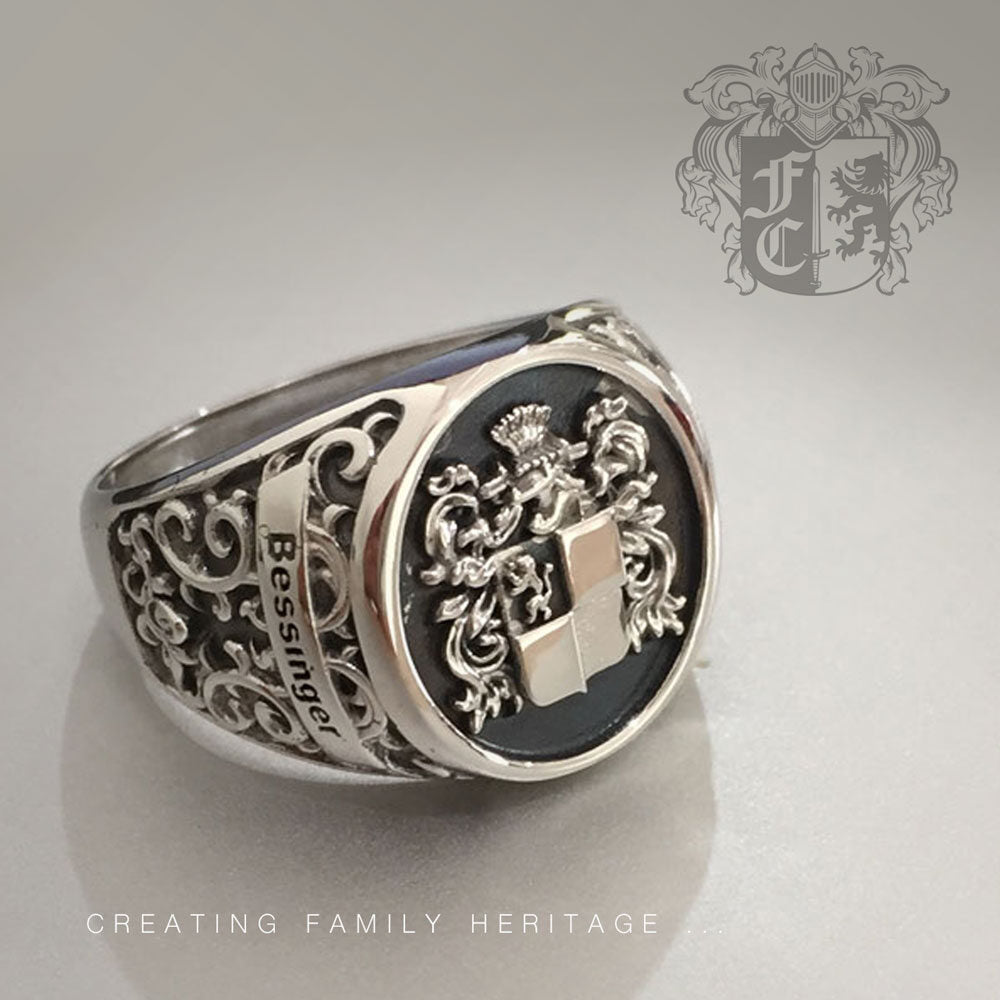 Bessinger crest signet, sterling silver