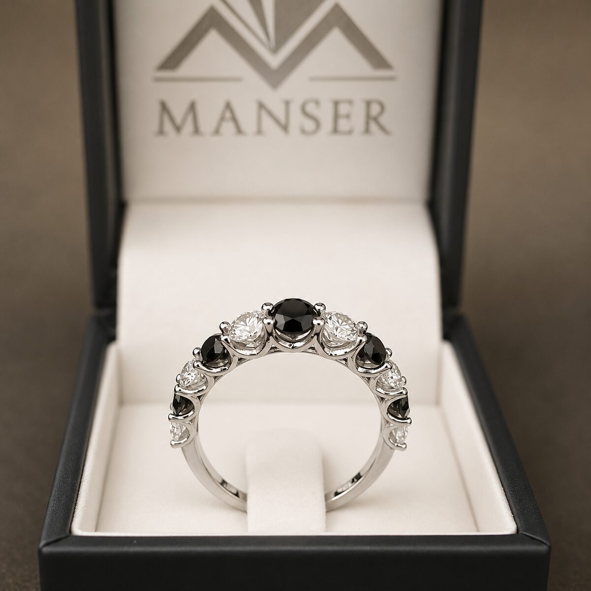 Black & white diamond half-eternity ring