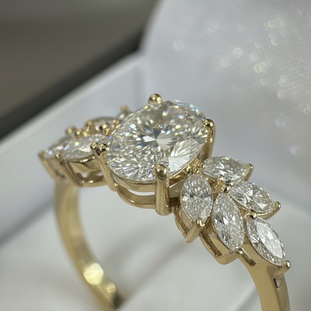 Oval & marquise cluster ring, 18ct gold