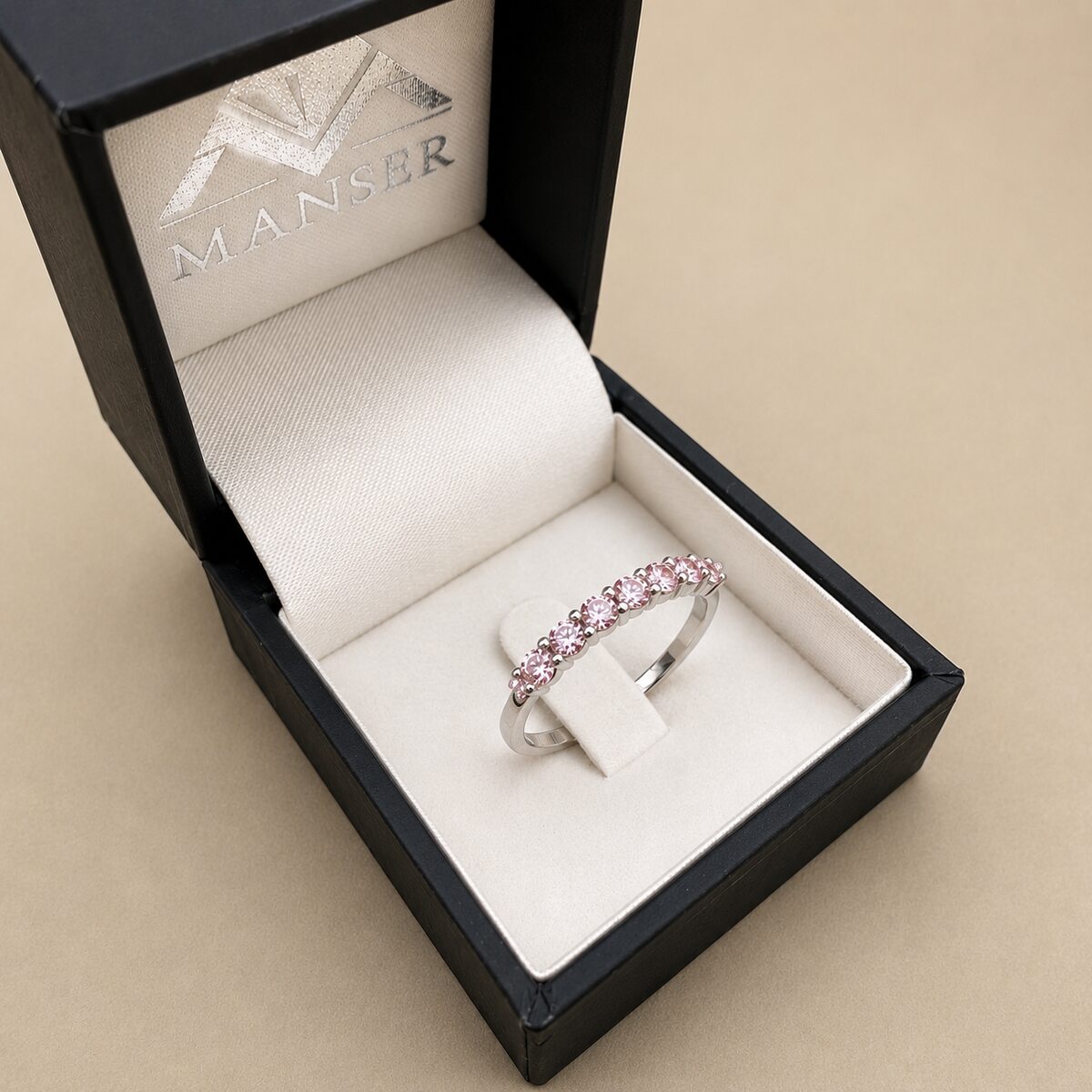 Pink sapphire eternity band, white gold