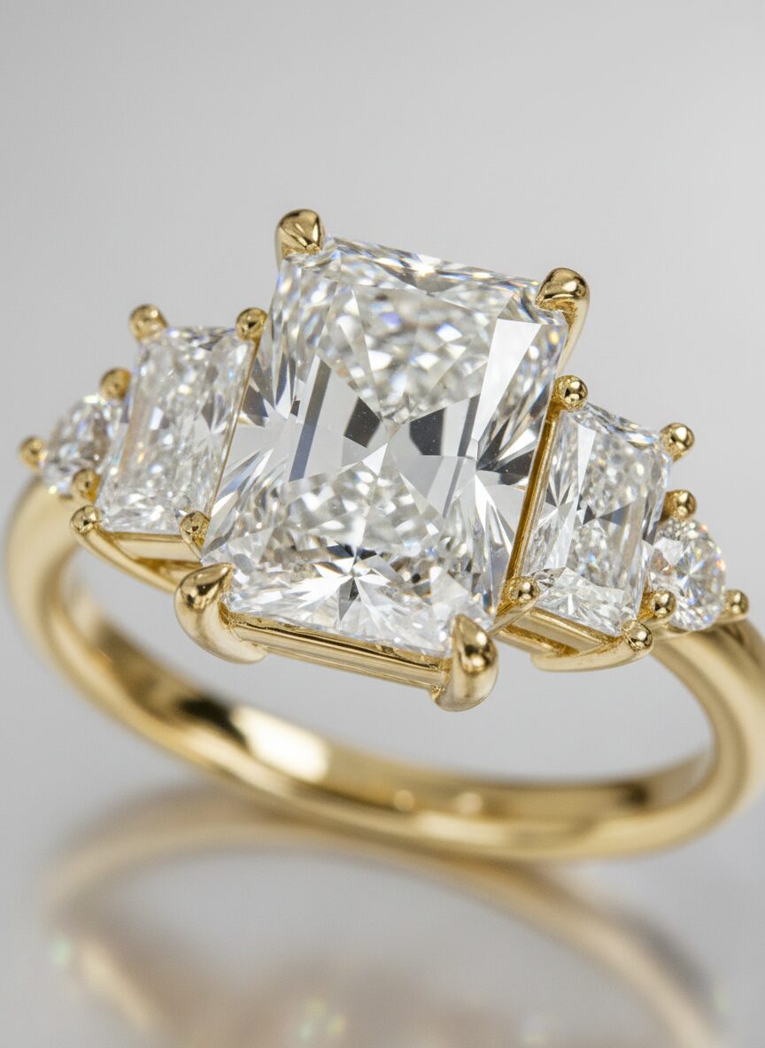 Radiant three-stone anniversary ring